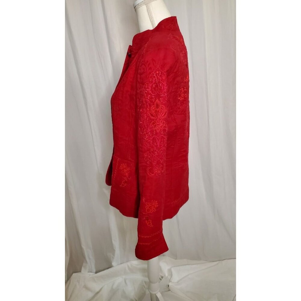 Coldwater Creek Blazer Jacket Womens 10 Red Button Up Lined Embroidered Jacquard - Picture 10 of 16